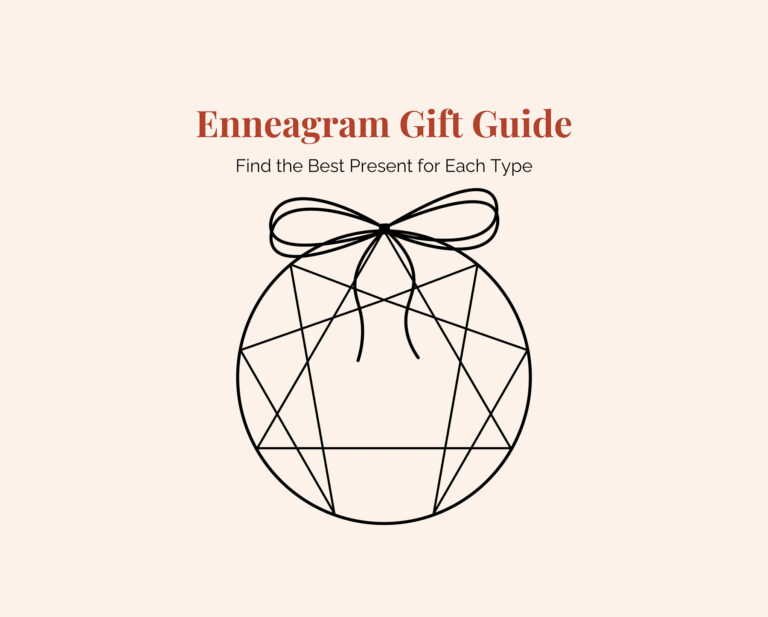 Minimalist graphic of an Enneagram symbol shaped like a wrapped gift — visual logo for the Enneagram Gift Guide blog post.