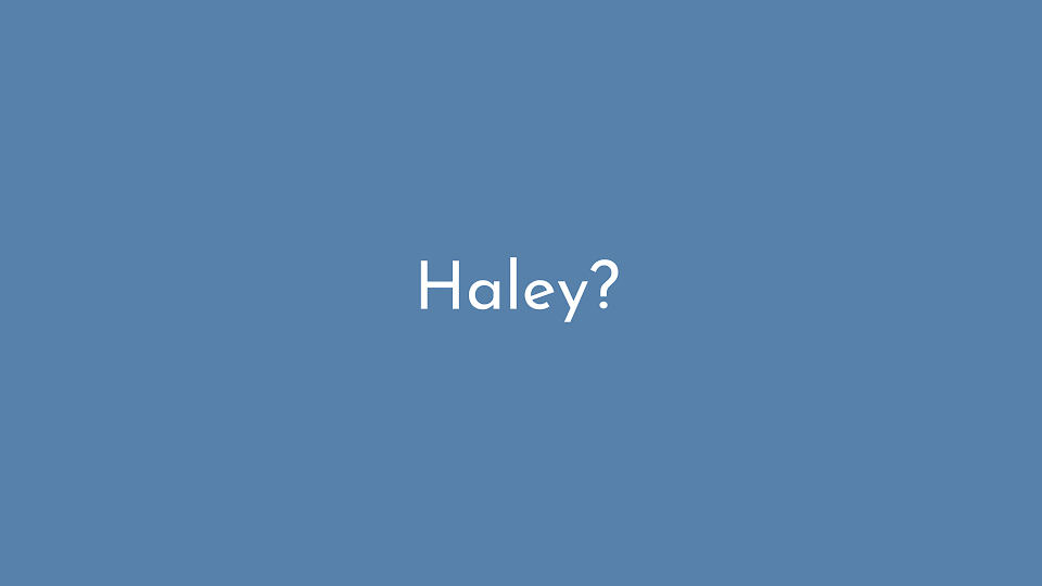 Baby shower game slide with answer option “Haley”